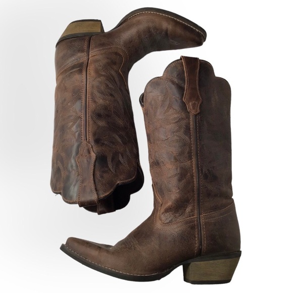 Rawhide Ladies 12” Brown Scalloped Top Western Boots 5151 - Picture 6 of 13